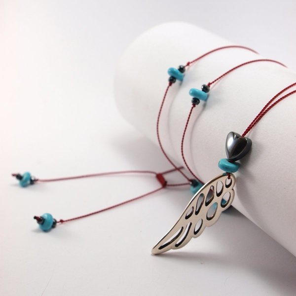 feather in the wind - μετάξι, chic, charms, φτερό, αιματίτης, μέταλλο, κορδόνια, μακριά, boho - 2