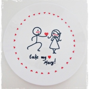 NEW!!!Σετ πιάτο και κούπα "...take my heart!" - ιδιαίτερο, πρωτότυπο, χειροποίητα, πορσελάνη, δωράκι, personalised, ερωτευμένοι - 2