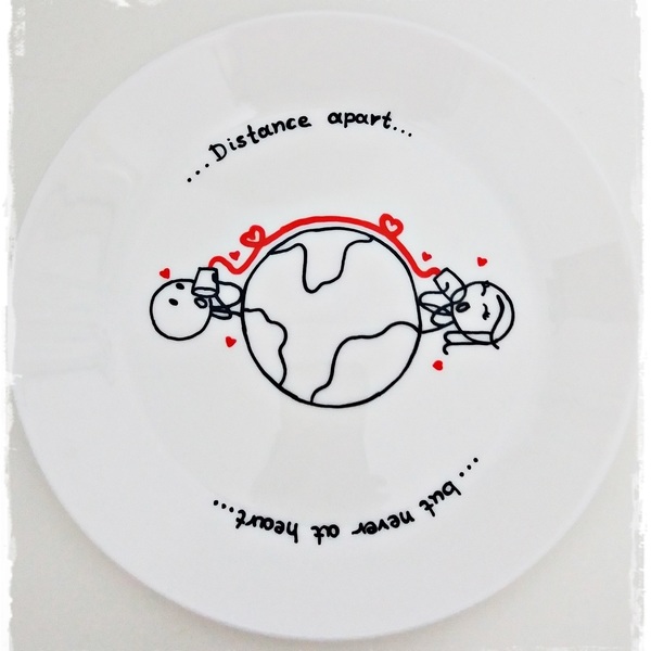 NEW!!!Σετ 2κούπες και πιατάκι "...Distance apart" - ιδιαίτερο, αγάπη, πρωτότυπο, χειροποίητα, πορσελάνη, δωράκι, personalised, ερωτευμένοι - 3