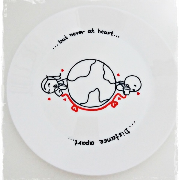 NEW!!!Σετ 2κούπες και πιατάκι "...Distance apart" - ιδιαίτερο, αγάπη, πρωτότυπο, χειροποίητα, πορσελάνη, δωράκι, personalised, ερωτευμένοι - 4