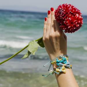 Bow Bracelets Set Blue Marine - ημιπολύτιμες πέτρες, ημιπολύτιμες πέτρες, ύφασμα, βαμβάκι, φιόγκος, charms, κερωμένα κορδόνια, σμάλτος, ψάρι, αιματίτης, κορδόνια, χειροποίητα, φλοράλ, romantic, σετ, αυξομειούμενα, σετ κοσμημάτων - 3