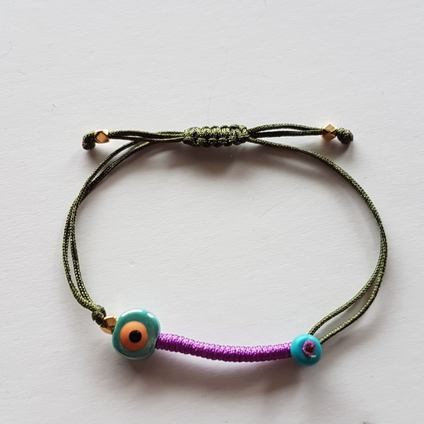 Βραχιόλι με κεραμικό μάτι - charms, γυναικεία, χαολίτης, κεραμικό, μέταλλο, βραχιόλι, βραχιόλια, κορδόνια, χειροποίητα, μάτι, μακραμέ κούμπωμα, φθηνά - 4