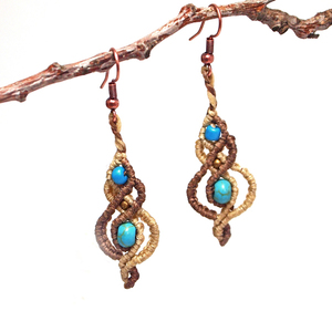 Macrame Boho σκουλαρίκια με τυρκουάζ πέτρα - statement, ημιπολύτιμες πέτρες, μοντέρνο, δώρο, μακραμέ, κορδόνια, boho, ethnic, κρεμαστά, δώρα για γυναίκες