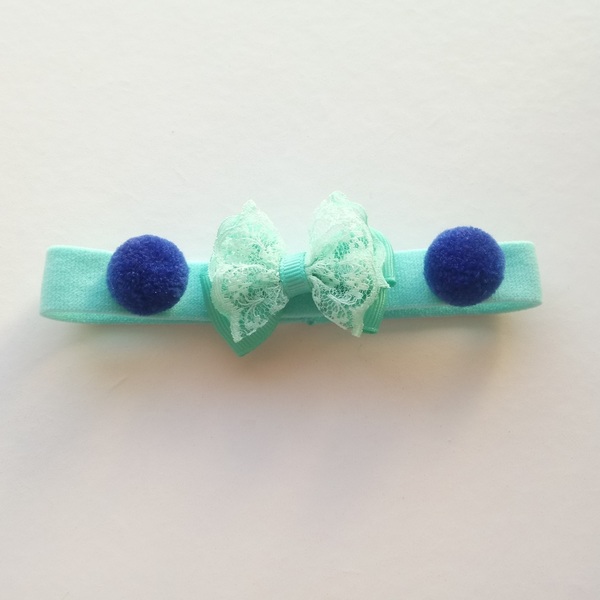 Παιδική Κορδέλα Μαλλιών με Φιογκάκι, δαντέλα και Πον Πον The Pink Feather - κορίτσι, pom pom, βρεφικά, κορδέλες για μωρά, αξεσουάρ μαλλιών - 4