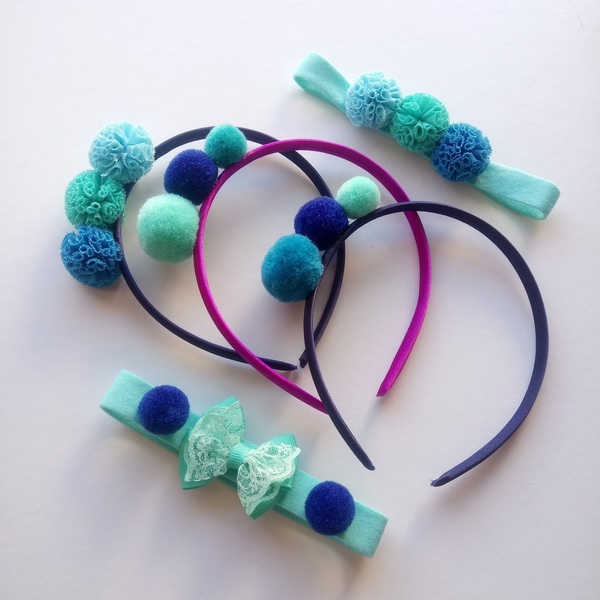 Παιδική Κορδέλα Μαλλιών με Φιογκάκι, δαντέλα και Πον Πον The Pink Feather - κορίτσι, pom pom, βρεφικά, κορδέλες για μωρά, αξεσουάρ μαλλιών - 3