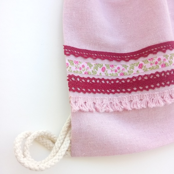 Παιδική Τσάντα με Βαμβακερές Δαντέλες και Φουντίτσες The Pink Feather - κορίτσι, σακίδια πλάτης, φλοράλ, τσαντάκια - 4