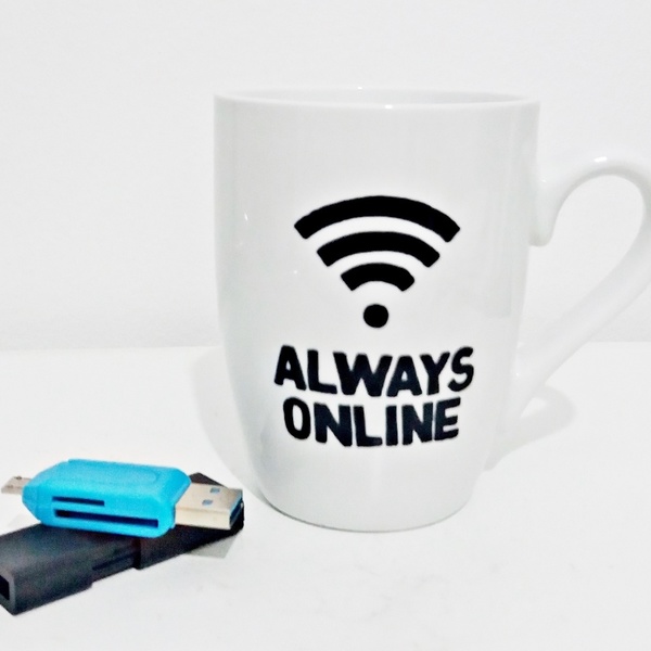 Handpainted mug "Always On line" - ζωγραφισμένα στο χέρι, πορσελάνη, κούπες & φλυτζάνια - 2