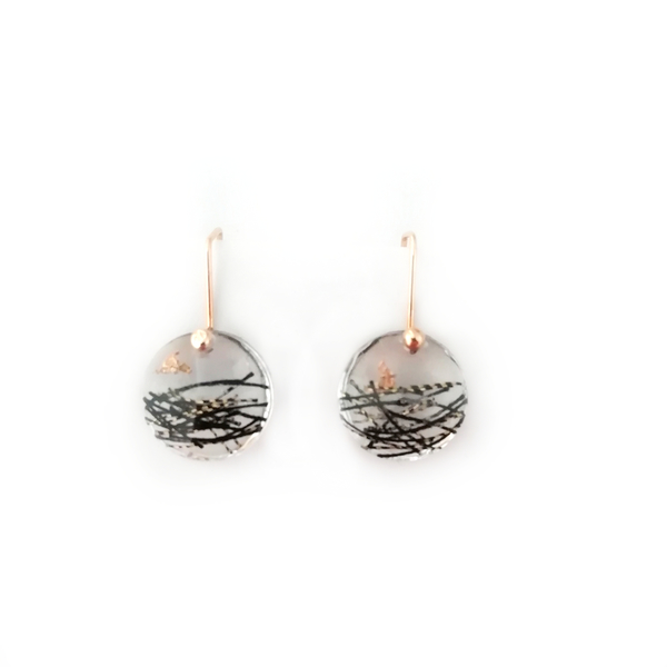 Μικρά σκουλαρίκια Circle / Tiny Dangles Circle - ασήμι, γυαλί, επιχρυσωμένα, μικρά, κρεμαστά, γάντζος, φθηνά