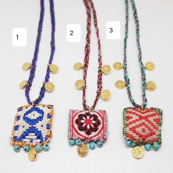 Κρεμαστό boho - ύφασμα, κορδόνια, boho, φλουριά - 5
