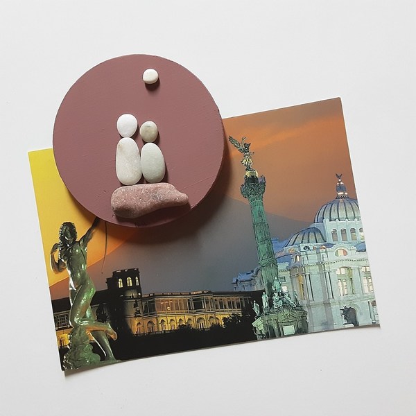 Ξύλινο μαγνητάκι με παράσταση από βότσαλα, love (9cm) - χειροποίητα, δώρα επετείου, δώρα γενεθλίων, διακοσμητικά, ιδεά για δώρο, αγ. βαλεντίνου - 3