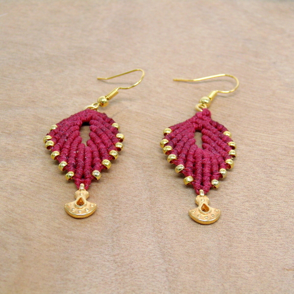 Σκουλαρίκια μακραμέ πλεκτά Boho - επιχρυσωμένα, μακραμέ, boho, κρεμαστά, πλεκτά - 2