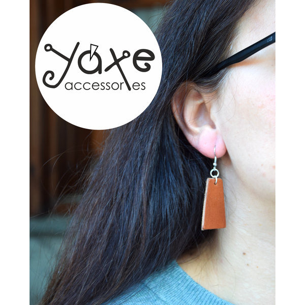 Δερμάτινα καφέ και μπλε σκουλαρίκια - statement, βραδυνά, γεωμετρικά σχέδια, must αξεσουάρ - 2