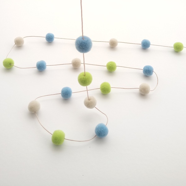 Διακοσμητική Γιρλάντα με Πον Πον Πράσινο Γαλάζιο Μπεζ The Pink Feather - αγόρι, γιρλάντες, pom pom - 3