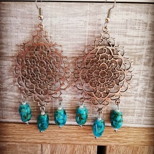 Χειροποίητα Σκουλαρίκια Boho απο ορείχαλκο - γυαλί, ορείχαλκος, κρεμαστά - 2