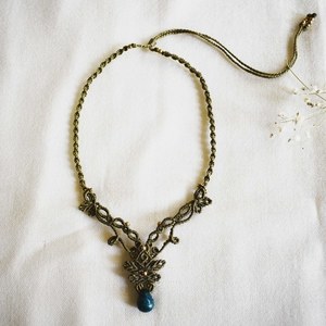 Μακραμέ boho gypsy κολιέ με ημιπολύτιμη πέτρα - ημιπολύτιμες πέτρες, μακραμέ, φύλλο, boho - 3