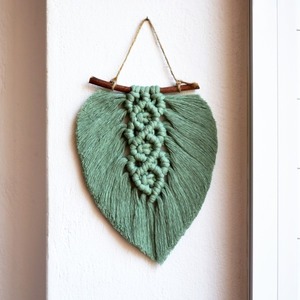 Boho μακραμέ διακοσμητικό φύλλo με ρόμβους 16x21cm (004) - δώρο, μακραμέ, φύλλο, boho, διακοσμητικά - 4