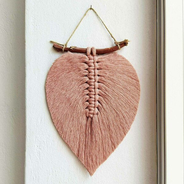 Boho μακραμέ διακοσμητικό φύλλo 16x21cm (008) - δώρο, μακραμέ, φύλλο, boho, διακοσμητικά - 4