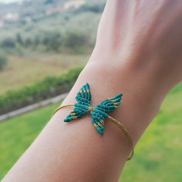 Μακραμέ βραχιόλι butterfly - μακραμέ, πεταλούδα, χεριού, αυξομειούμενα - 3