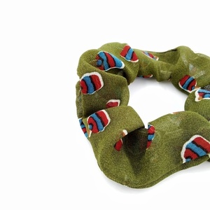 Scrunchie πράσινο με σχέδια. - ύφασμα, λαστιχάκια μαλλιών - 2
