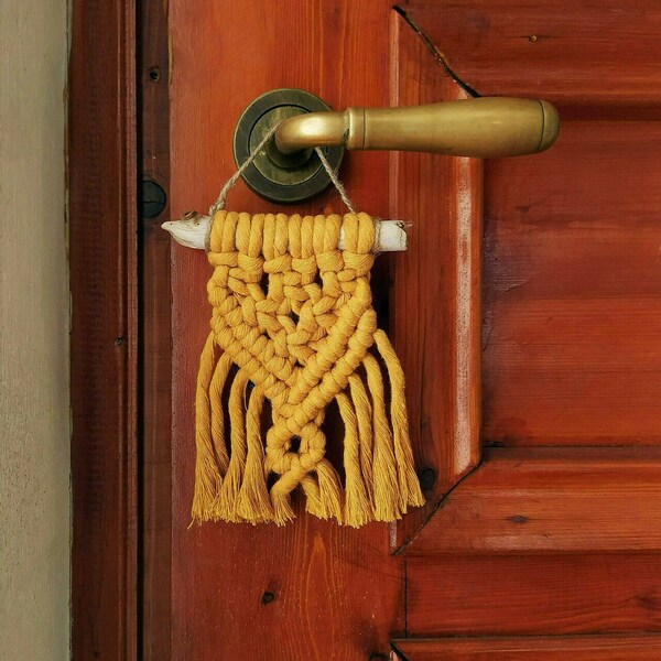 Boho mini μακραμέ κρεμαστό διακοσμητικό (012) - βαμβάκι, δώρο, μακραμέ, boho, διακοσμητικά - 3