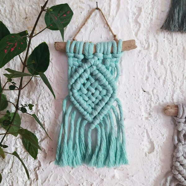 Boho mini μακραμέ κρεμαστό διακοσμητικό (013) - βαμβάκι, δώρο, μακραμέ, boho, διακοσμητικά - 3