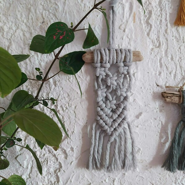 Boho mini μακραμέ κρεμαστό διακοσμητικό (014) - βαμβάκι, δώρο, μακραμέ, boho, διακοσμητικά - 3