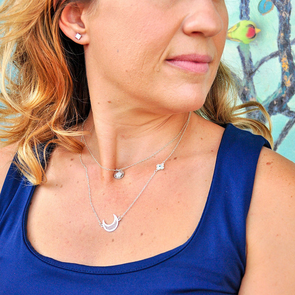 Κολιέ χειροποίητο από ασήμι 925 με φεγγάρι και ματάκι - ασήμι 925, σταυρός, μάτι - 2