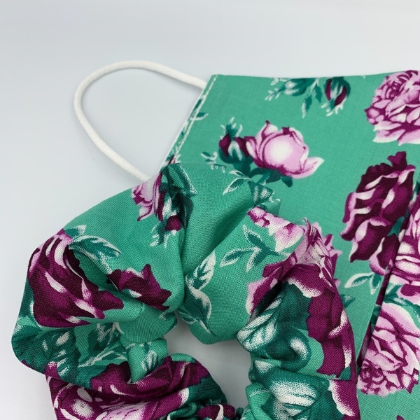 Σετ scrunchie & μάσκα σε floral pattern - λαστιχάκι, φλοράλ, μάσκα προσώπου - 2