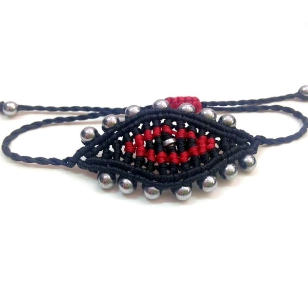 Μακραμέ βραχιόλι Μάτι boho - ημιπολύτιμες πέτρες, μακραμέ, μάτι, χεριού, αυξομειούμενα - 2