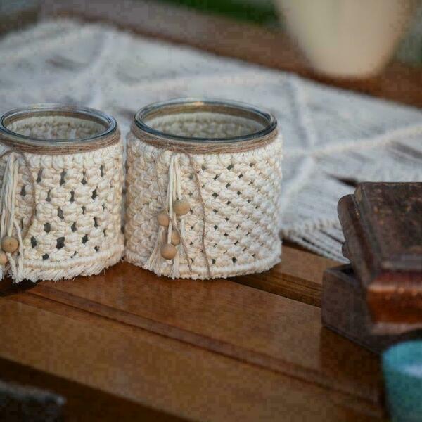 Handmade boho macrame jar - γυαλί, βάζα & μπολ - 3