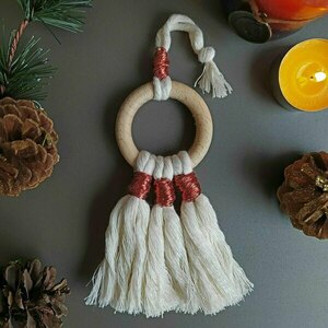 Boho μακραμέ στολίδι (031) - νήμα, μακραμέ, boho, χριστουγεννιάτικα δώρα, στολίδια - 2
