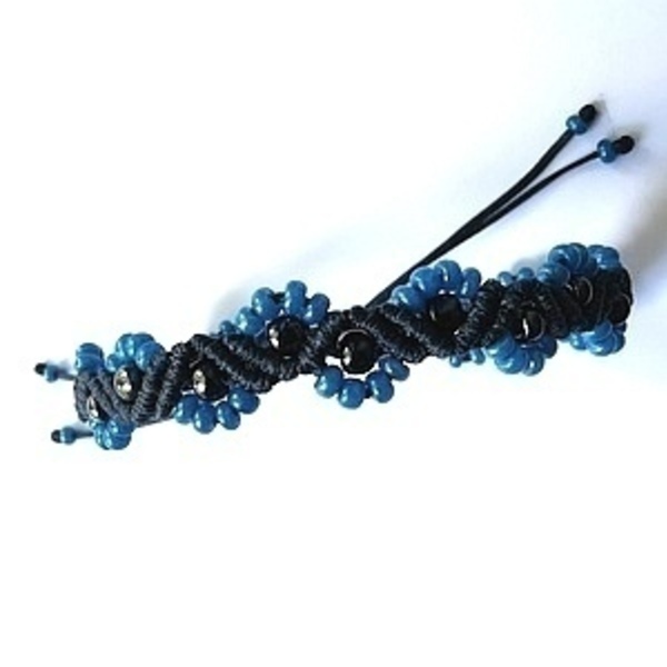 Βραχιόλι μακραμέ "ζικ-ζακ με χάντρες" / macrame "zik-zak with beads" - μακραμέ, κορδόνια, χάντρες, αυξομειούμενα, φθηνά - 3