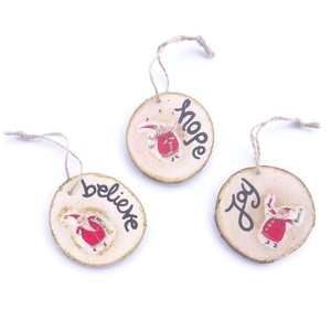 Σετ με 3 Χριστουγεννιάτικα Στολίδια Άγιος Βασίλης HOPE BELIEVE JOY από ξύλο 6,5 - 7 εκ - ξύλο, χριστουγεννιάτικα δώρα, άγιος βασίλης, στολίδια