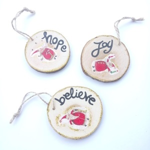 Σετ με 3 Χριστουγεννιάτικα Στολίδια Άγιος Βασίλης HOPE BELIEVE JOY από ξύλο 6,5 - 7 εκ - ξύλο, χριστουγεννιάτικα δώρα, άγιος βασίλης, στολίδια - 4