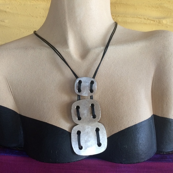 Κολιέ από δέρμα και μέταλλο - δέρμα, αλπακάς, κοντά - 3