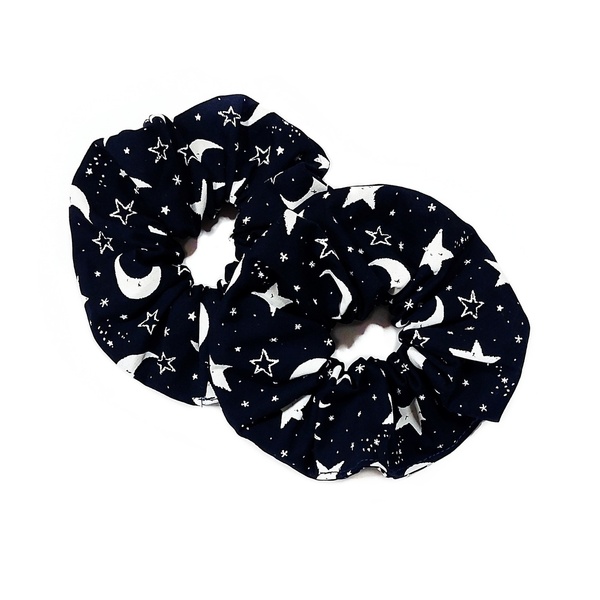 Scrunchie/ Λαστιχάκια μαλλιών 'αστέρια glow in the dark' - 1 τεμάχιο - ύφασμα, απαραίτητα καλοκαιρινά αξεσουάρ, λαστιχάκια μαλλιών