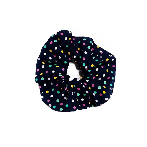 Scrunchie/ Λαστιχάκια μαλλιών 'μπλε πουά' - 1 τεμάχιο - ύφασμα, απαραίτητα καλοκαιρινά αξεσουάρ, λαστιχάκια μαλλιών