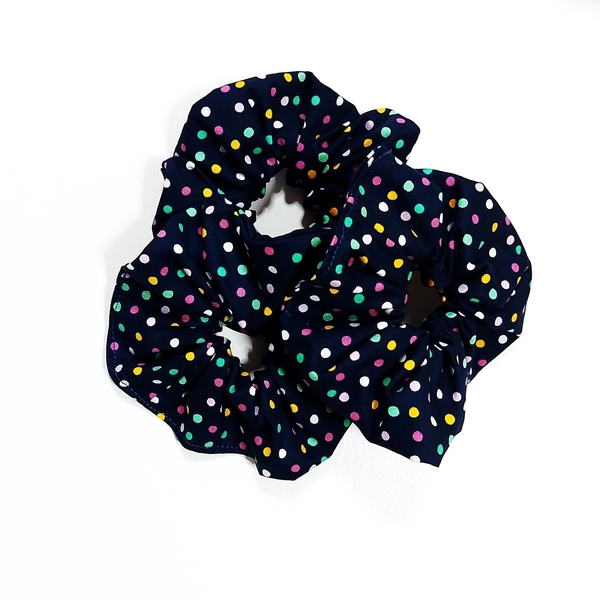 Scrunchie/ Λαστιχάκια μαλλιών 'μπλε πουά' - 1 τεμάχιο - ύφασμα, απαραίτητα καλοκαιρινά αξεσουάρ, λαστιχάκια μαλλιών - 2