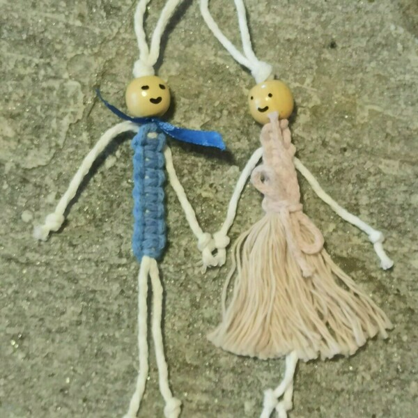 Macrame μπρελοκ - μπομπονιερα Ζευγάρι - δώρα γενεθλίων, ζευγάρια, δώρα αγίου βαλεντίνου, πλεκτά - 3