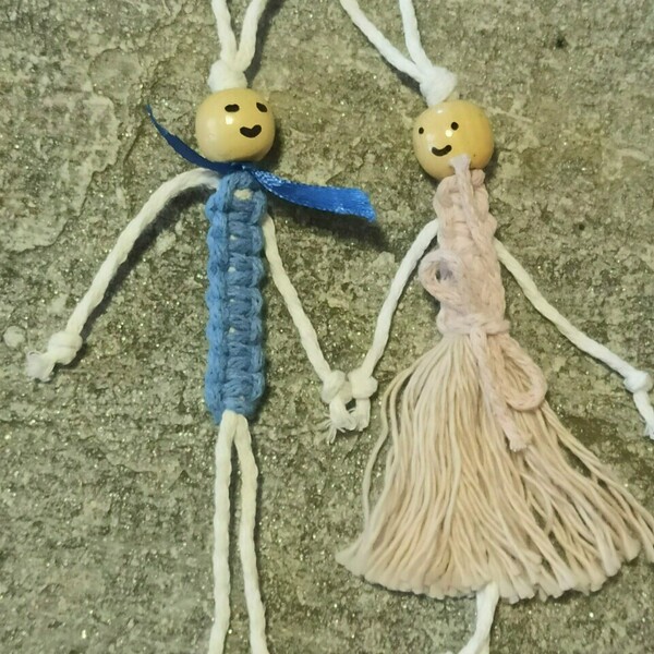 Macrame μπρελοκ - μπομπονιερα Ζευγάρι - δώρα γενεθλίων, ζευγάρια, δώρα αγίου βαλεντίνου, πλεκτά - 4