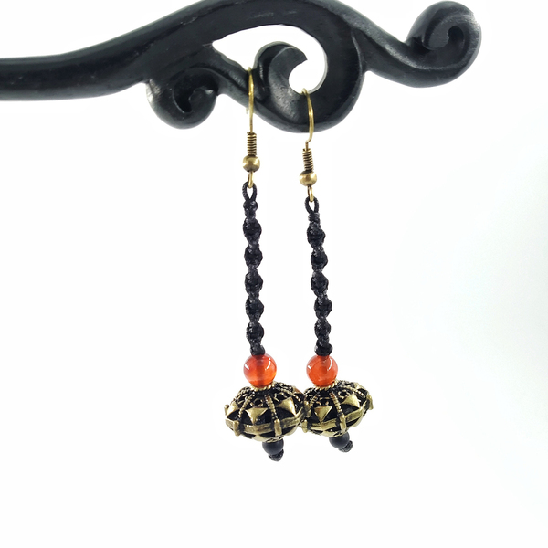 Simple Boho σκουλαρίκια macrame - ημιπολύτιμες πέτρες, ορείχαλκος, μακραμέ, boho, κρεμαστά