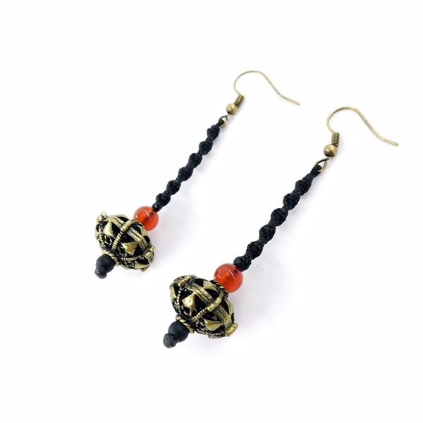 Simple Boho σκουλαρίκια macrame - ημιπολύτιμες πέτρες, ορείχαλκος, μακραμέ, boho, κρεμαστά - 2