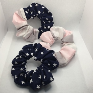 Υφασμάτινο λαστιχάκι scrunchie από συνδυασμό υφασμάτων - ύφασμα, για τα μαλλιά, δώρα για γυναίκες, λαστιχάκια μαλλιών - 5