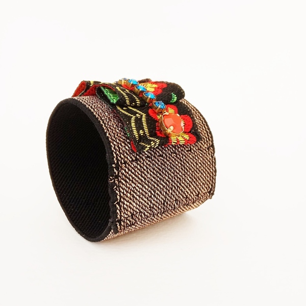 Victorian Waves, Elastic Cuff (gold) - ύφασμα, σταθερά, χεριού, φαρδιά - 2