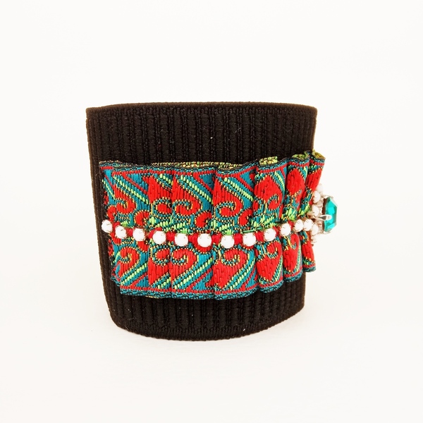 Victorian Waves, Elastic Cuff (black) - ύφασμα, σταθερά, χεριού - 4