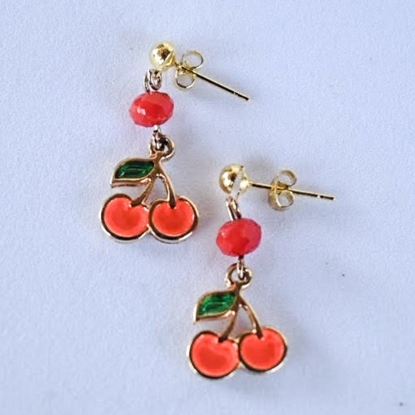 Κερασάκια - μικρά, κρεμαστά, faux bijoux, φρούτα - 4