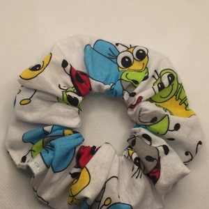 Υφασμάτινο λαστιχάκι scrunchie με μελισσούλες και πασχαλίτσες - ύφασμα, κορίτσι, για τα μαλλιά, λαστιχάκια μαλλιών - 4