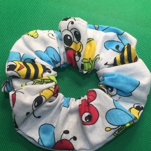 Υφασμάτινο λαστιχάκι scrunchie με μελισσούλες και πασχαλίτσες - ύφασμα, κορίτσι, για τα μαλλιά, λαστιχάκια μαλλιών - 5