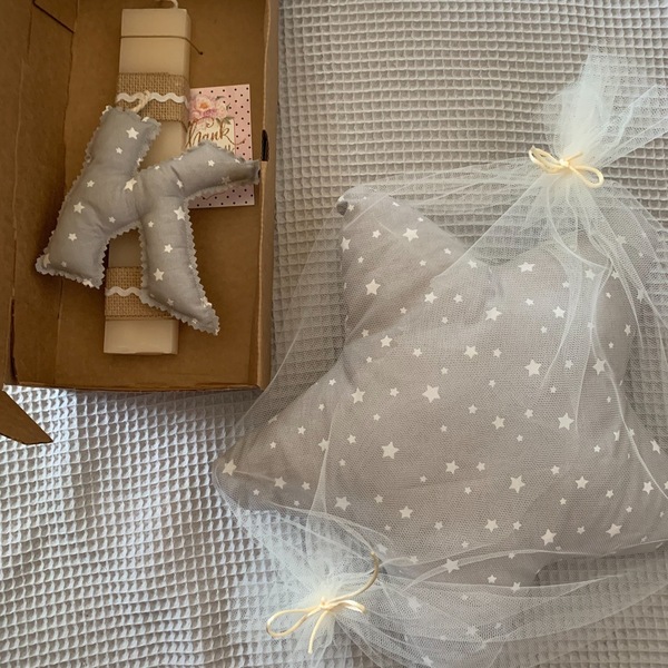 Σετ λαμπάδα με Μονόγραμμα και μαξιλάρι αστέρι γκρι - αστέρι, λαμπάδες, όνομα - μονόγραμμα, για παιδιά - 5