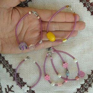 5 βραχιόλια καουτσούκ μωβ με στοιχεία charms και χάντρες, πέρλες, μάτι της γάτας - ημιπολύτιμες πέτρες, charms, σταυρός, χάντρες, πέρλες, χεριού - 4